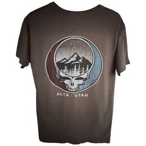 Spectra Alta Utah Skull Mountain Graphic T Shirt Mens Medium Brown